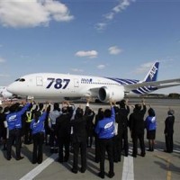 All Nippon Airways' Boeing 787 Dreamliner aircraft prepares to take off as ANA employees send off it at Narita airport in Narita